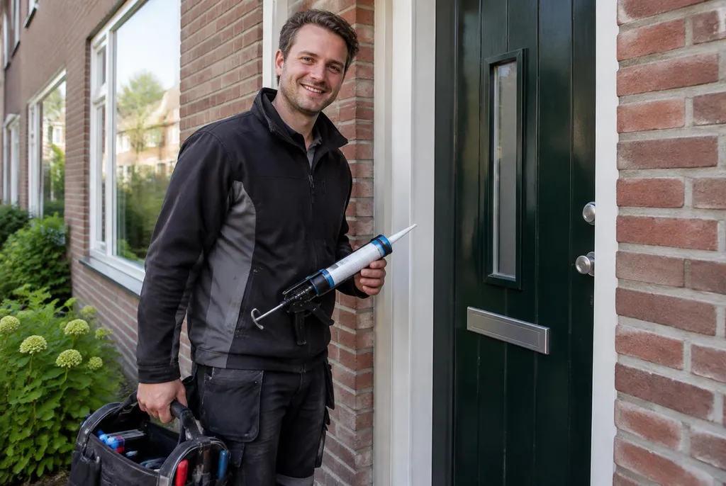 Vakman van Kitbedrijf Wijk bij Duurstede bij de voordeur van een woning